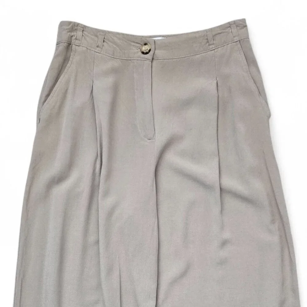 Zara Wide Leg Pleated Pants Women's Khaki Linen Blend S